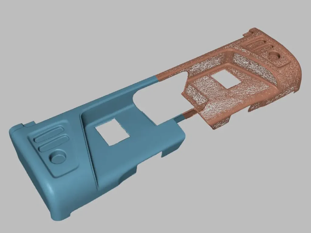 Méretpontos poligonháló (Mesh) STL formátumban a szkennelt adatok feldolgozásához.