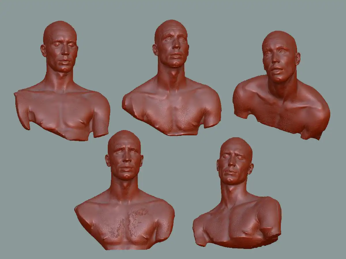 3D-Digitalisierung von fünf spezifischen Gesichtsausdrücken des Protagonisten direkt am Set für eine detailgetreue Abbildung der Mimik.