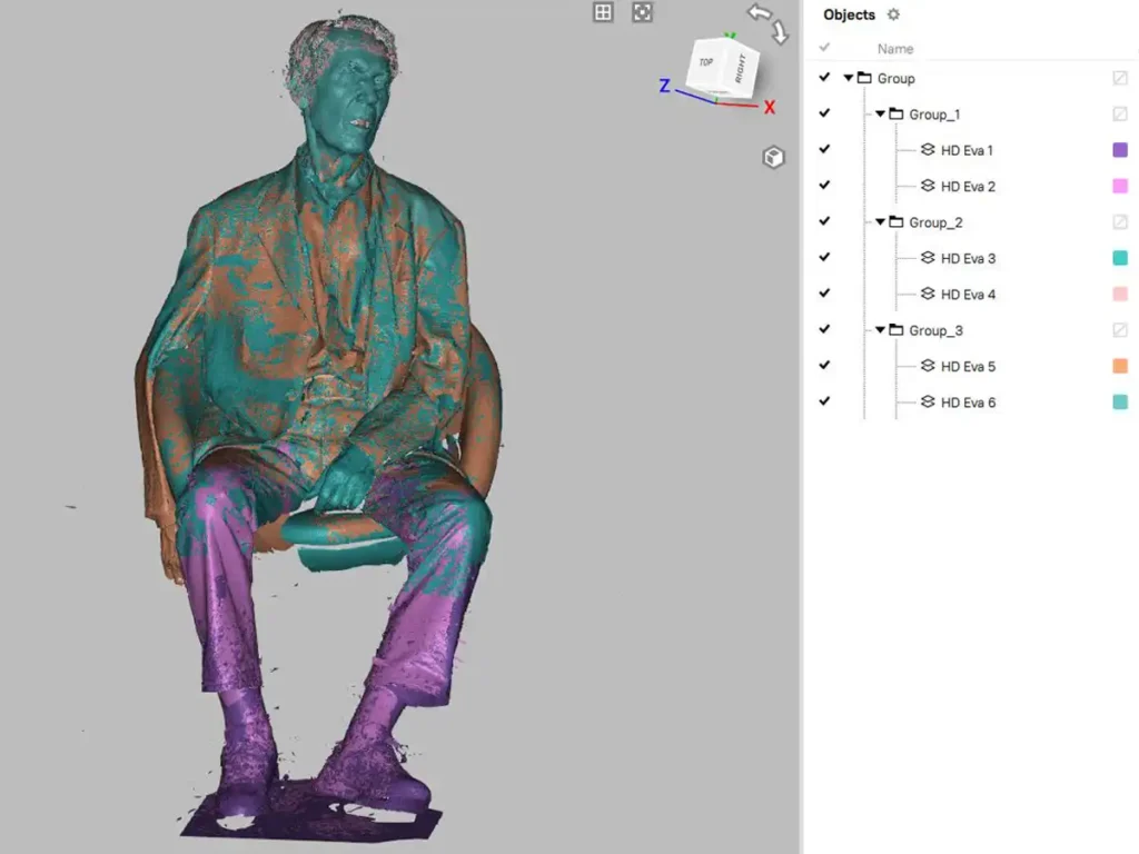 Präzise Ausrichtung und Berechnung der Rohscans im HD-Modus der Artec Studio Software für eine saubere Punktwolke.