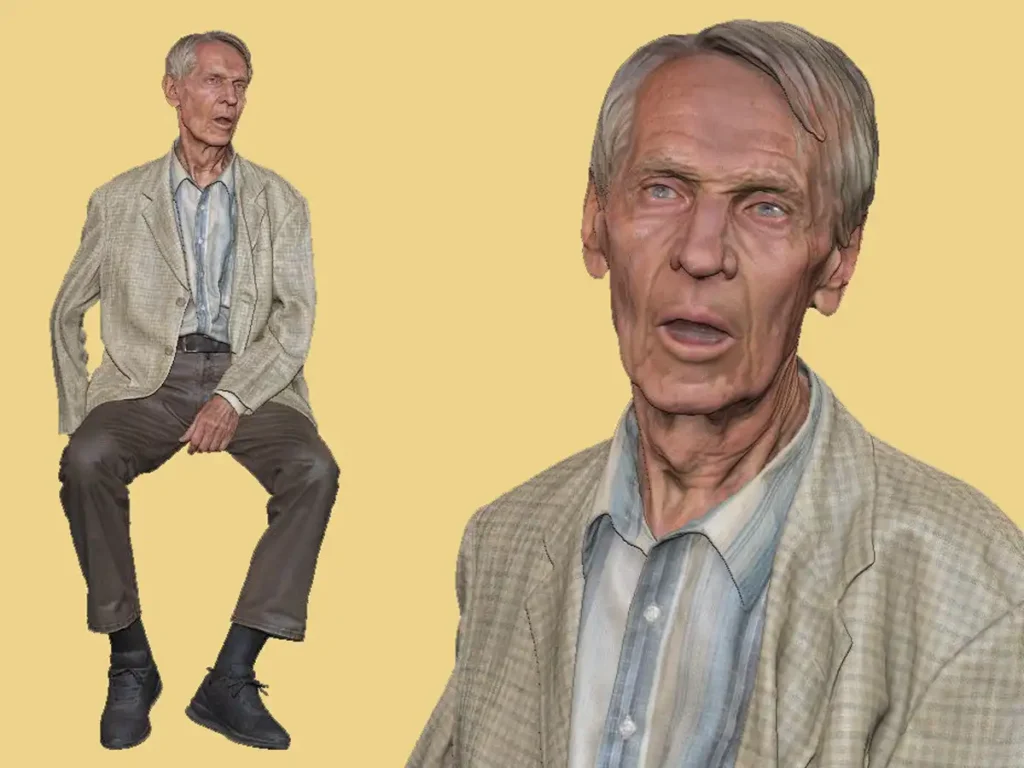 Finales, hochwertiges 3D-Charakter-Modell mit berechneter Textur, bereit für die Integration in die digitale Post-Production.